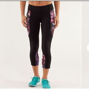 Lululemon Black Pink Mid-Rise Run Inspire Crop Skinny Leggings Size 4